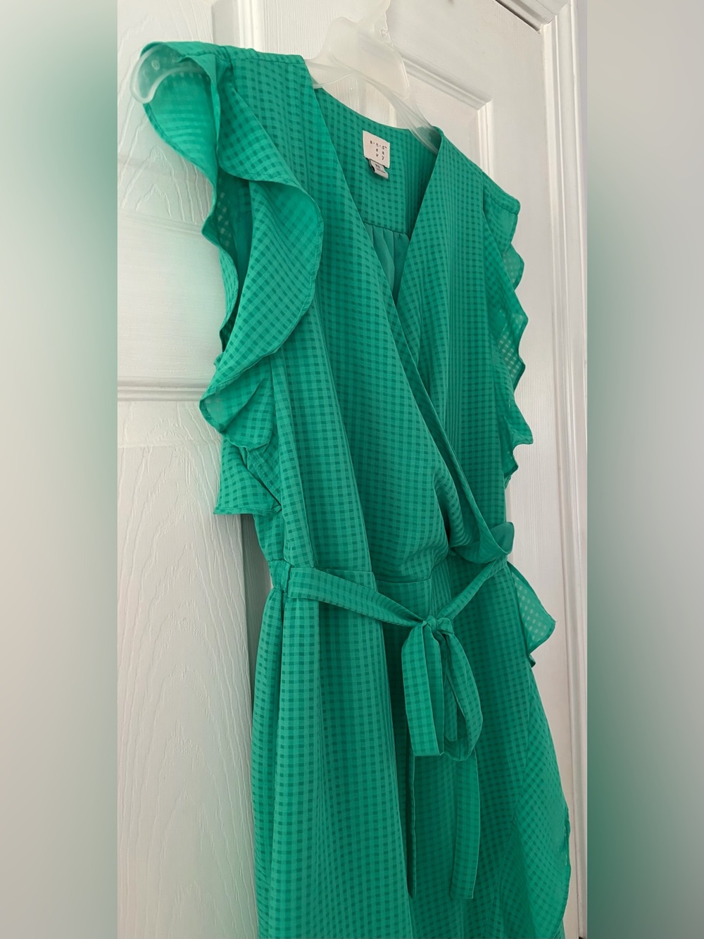 a new day Teal Green Wrap Dress with Ruffle Trim - Picture 3 of 4